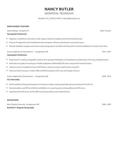 Geospatial Technician Resume