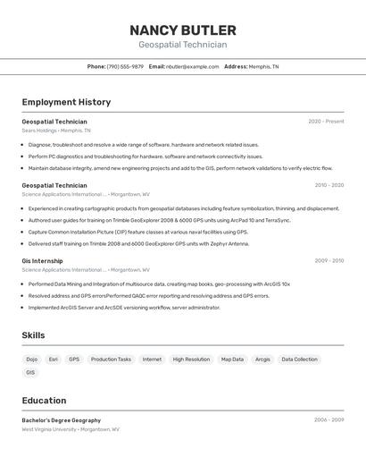 Geospatial Technician Resume