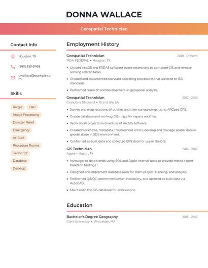 Geospatial Technician Resume