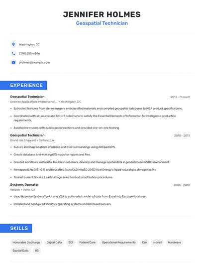 Geospatial Technician Resume