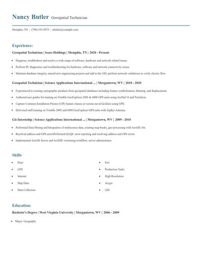 Geospatial Technician Resume