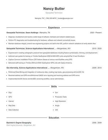 Geospatial Technician Resume