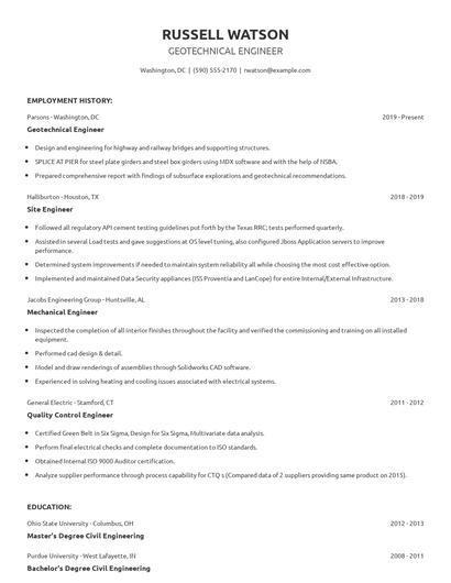 Geotechnical Engineer Resume
