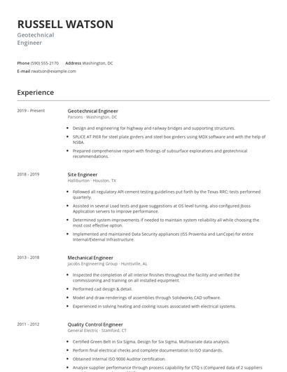 Geotechnical Engineer Resume