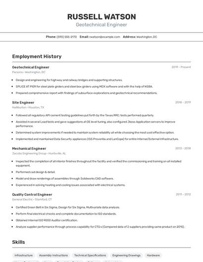 Geotechnical Engineer Resume