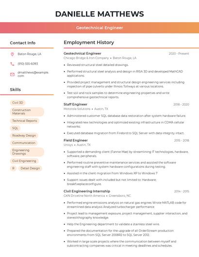 Geotechnical Engineer Resume