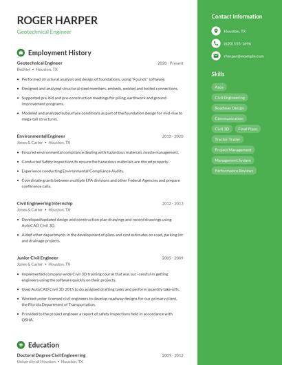 Geotechnical Engineer Resume