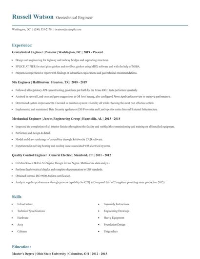 Geotechnical Engineer Resume