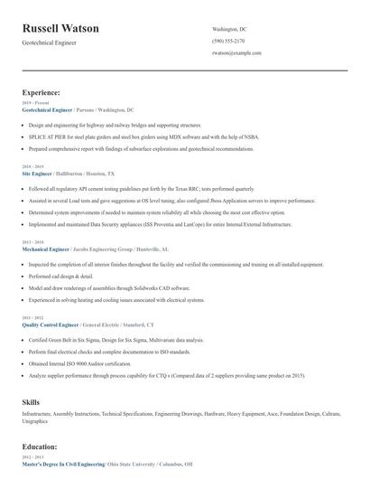 Geotechnical Engineer Resume
