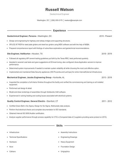 Geotechnical Engineer Resume