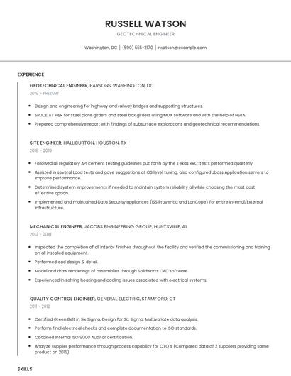 Geotechnical Engineer Resume
