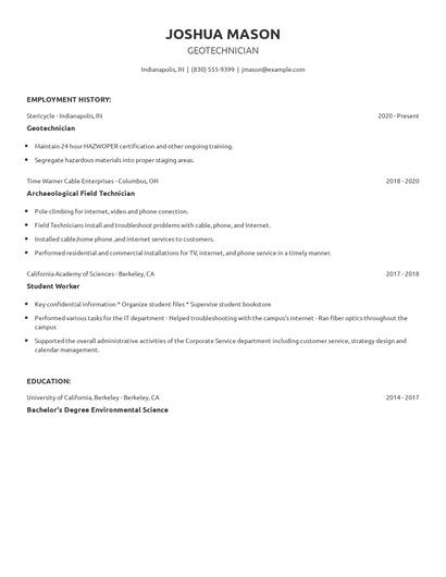 Geotechnician Resume