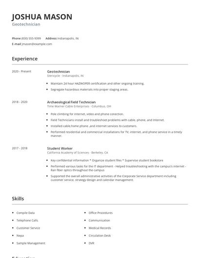 Geotechnician Resume