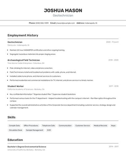 Geotechnician Resume