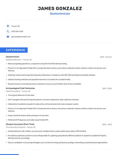 Geotechnician Resume