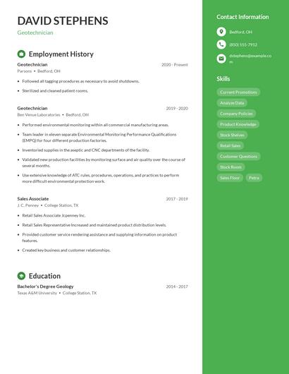 Geotechnician Resume