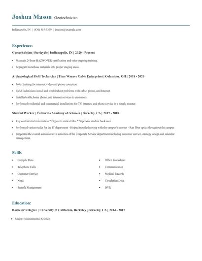 Geotechnician Resume