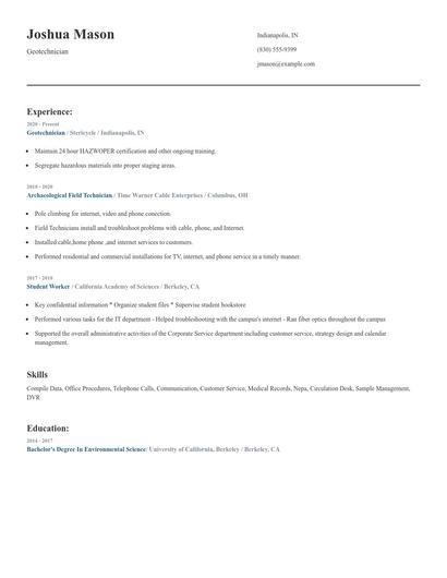 Geotechnician Resume