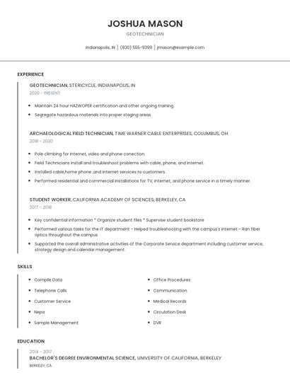 Geotechnician Resume