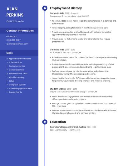 Geriatric Aide Resume