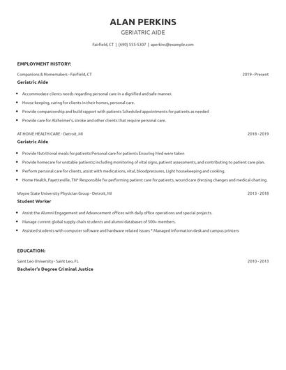 Geriatric Aide Resume
