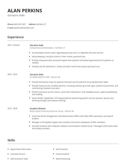 Geriatric Aide Resume