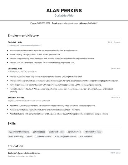 Geriatric Aide Resume