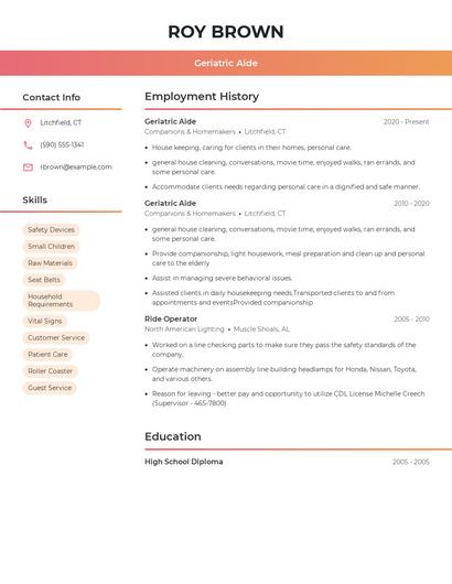 Geriatric Aide Resume