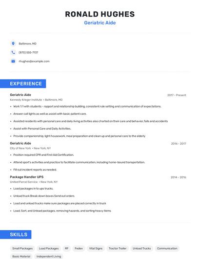 Geriatric Aide Resume