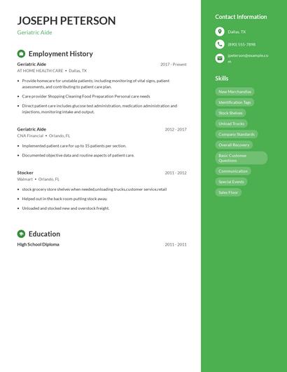 Geriatric Aide Resume