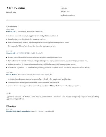Geriatric Aide Resume