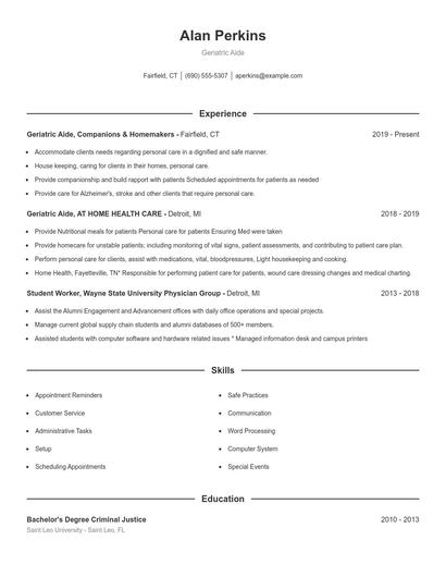 Geriatric Aide Resume