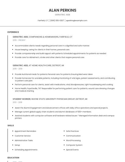 Geriatric Aide Resume