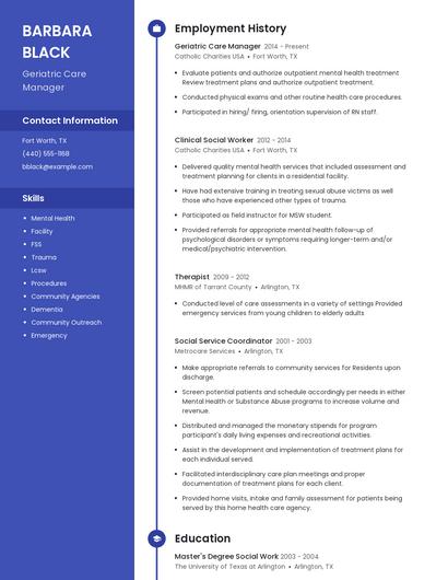 Geriatric Care Manager Resume