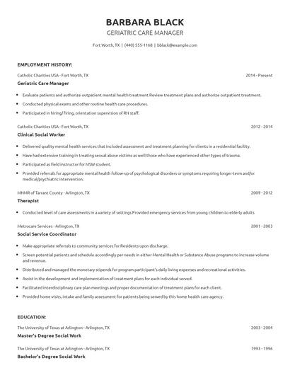 Geriatric Care Manager Resume