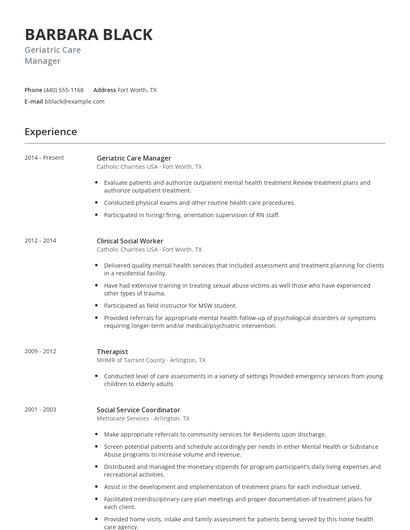 Geriatric Care Manager Resume