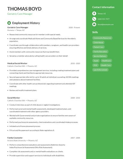 Geriatric Care Manager Resume