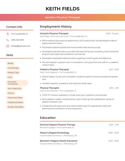Geriatric Physical Therapist Resume