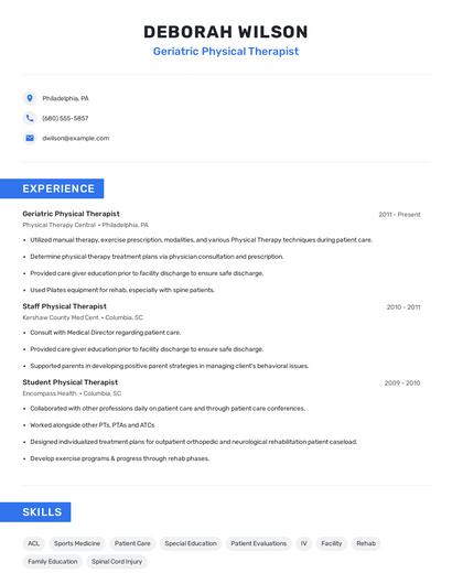 Geriatric Physical Therapist Resume