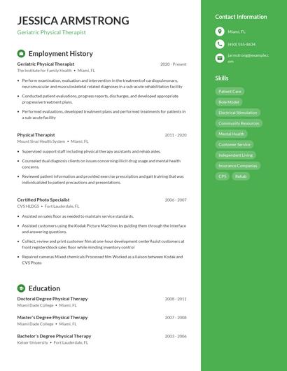 Geriatric Physical Therapist Resume