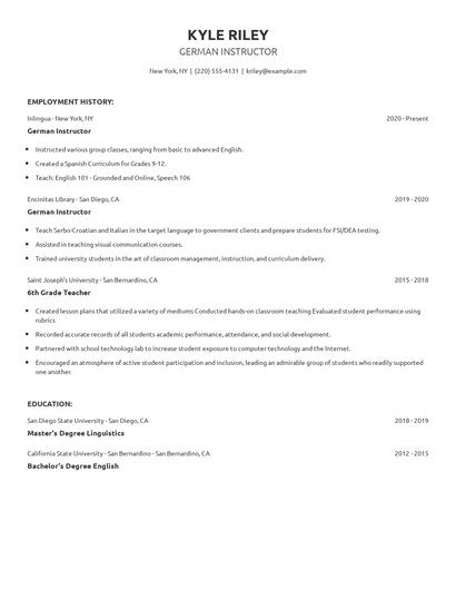 German Instructor Resume