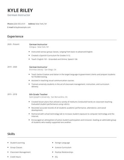 German Instructor Resume