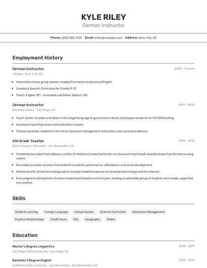 German Instructor Resume