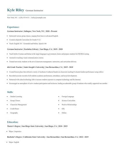 German Instructor Resume
