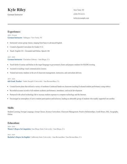 German Instructor Resume
