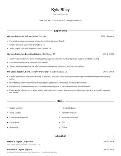 German Instructor Resume