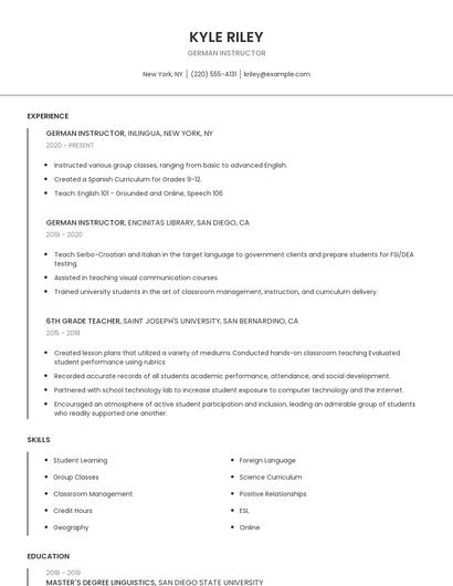 German Instructor Resume