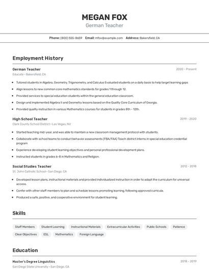 German Teacher Resume