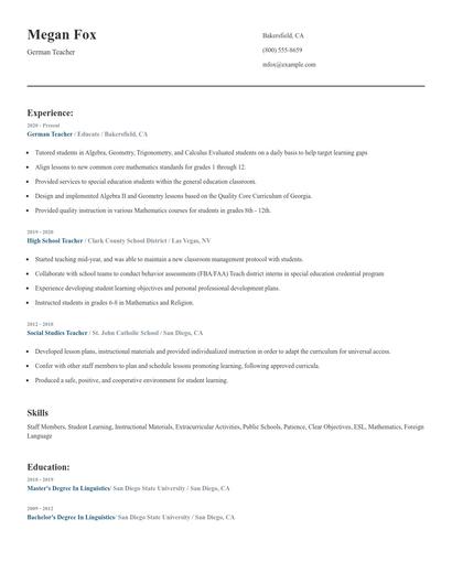 German Teacher Resume
