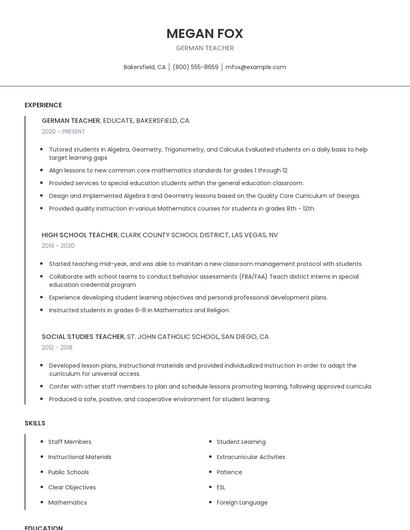 German Teacher Resume